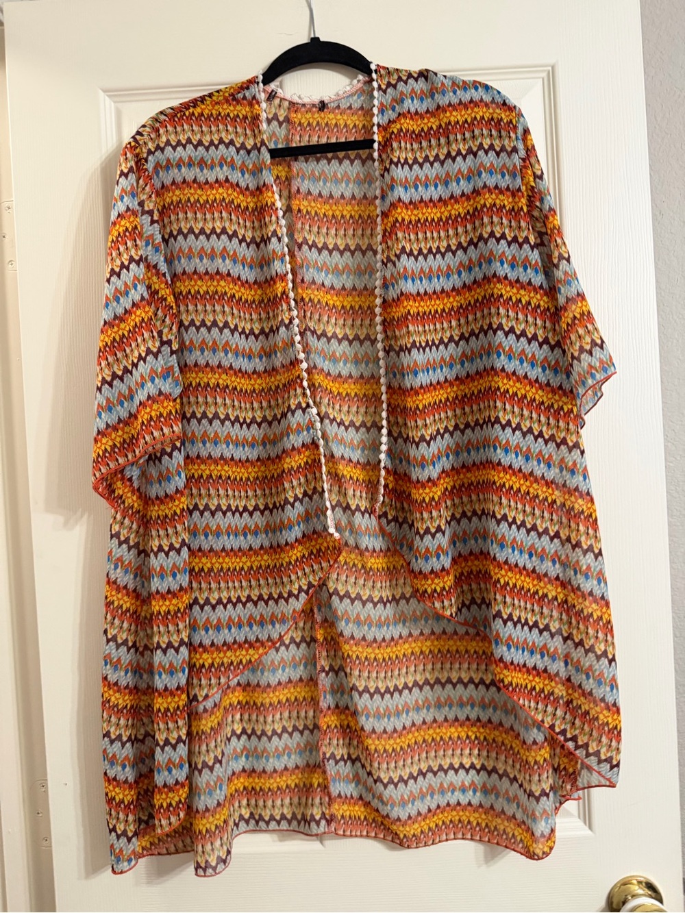 Speechless Multicolor Chevron Open-Front Kimono - Orange, Blue, Yellow